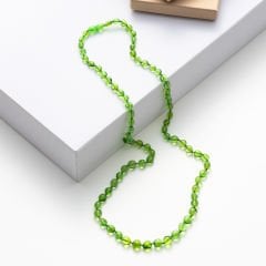 Yeşil Serbest Kesim Damla Kehribar Kolye, 75 cm Genç, Yetişkin, Sertifikalı