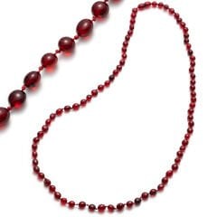 Kırmızı Serbest Kesim Damla Kehribar Kolye, 75 cm Genç, Yetişkin, Sertifikalı