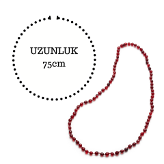 Kırmızı Serbest Kesim Damla Kehribar Kolye, 75 cm Genç, Yetişkin, Sertifikalı