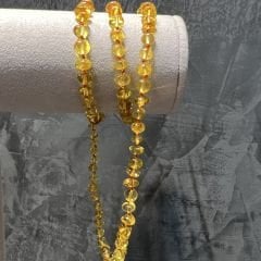Şeffaf Bal Rengi Serbest Kesim Damla Kehribar Kolye, 75 cm Genç, Yetişkin, Sertifikalı