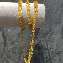Şeffaf Bal Rengi Serbest Kesim Damla Kehribar Kolye, 75 cm Genç, Yetişkin, Sertifikalı