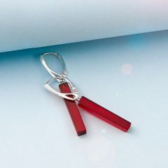 Kırmızı Bar Dikdörtgen Kesim Kehribar Küpe, 925 Gümüş Kilit, Genç, Yetişkin, Sertifikalı