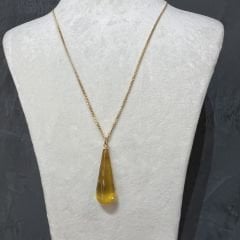 Bal Sarısı Damla Kesim Kehribar Kolye, Gümüş Altın Kaplama 45cm Zincir, Genç, Yetişkin, Sertifikalı
