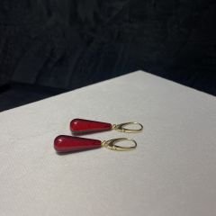 Kırmızı Damla Kesim Kehribar Küpe, 925 Gümüş Altın Kaplama Kilit, Genç, Yetişkin, Sertifikalı